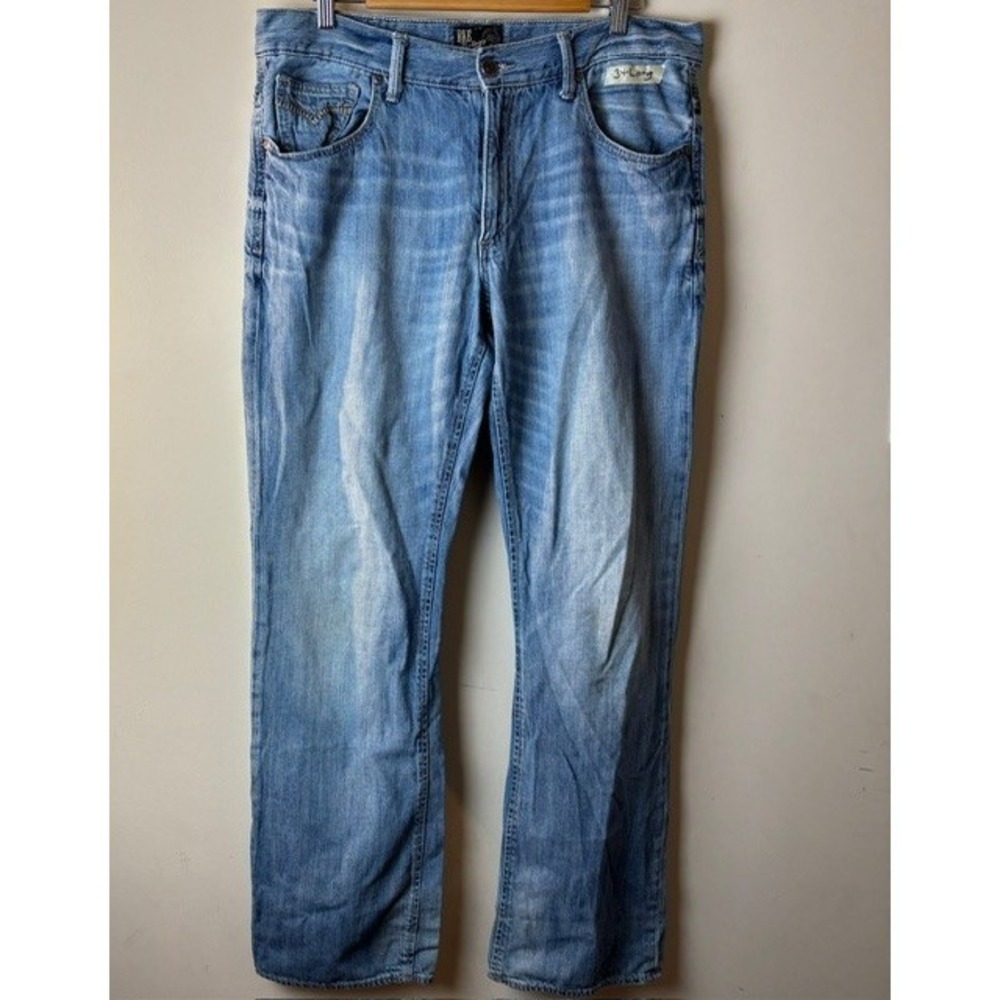Mens 34L BKE Vintage Welder Jeans Blue Whiskered Denim Straight Leg 5-Pocket